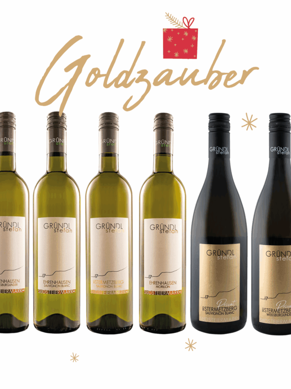 Goldzauber Weinpaket – Funkeln für die Weihnachtszeit. Sechs südsteirische Premiumweine vom Stermetzberg und Ehrenhausen für edeln genuss.